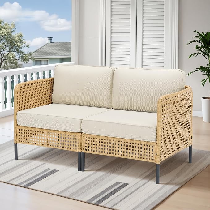 Belord Patio Conversation Sets, Boho Outdoor Furniture with Waterproof Cushions, Wicker Patio Furniture for Porch, Balcony (2 Pieces)