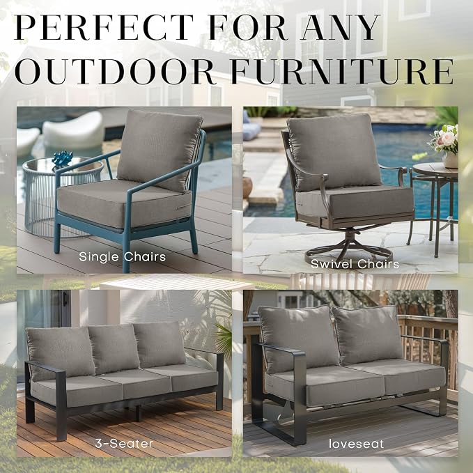 Luxury 24*24*6in Outdoor Patio Cushions, 8 Pieces Grey Outdoor Cushion | 6in Outdoor Patio Cushions, Water-Resistant, Reversible, Removable Cover, for Patio Chairs Sofa Couch Loveseat