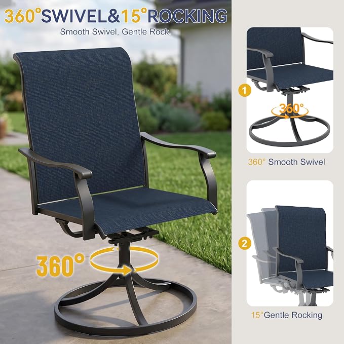 Anmutig 7 PCS Patio Dining Set, Rectangle Metal Table with 1.57" Umbrella Hole and 6 High Back Textilene Swivel Chairs, Suitable for All Weather Blue
