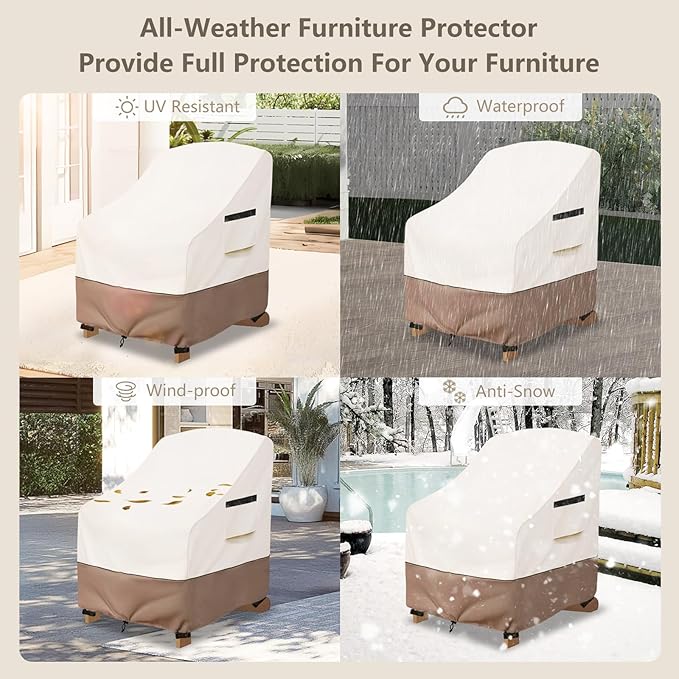 Adirondack Chair Covers Waterproof Heavy Duty Patio Furniture Covers, 32W x 35D x 36H Inches Outdoor Chair Cover 2 Pack (Beige)