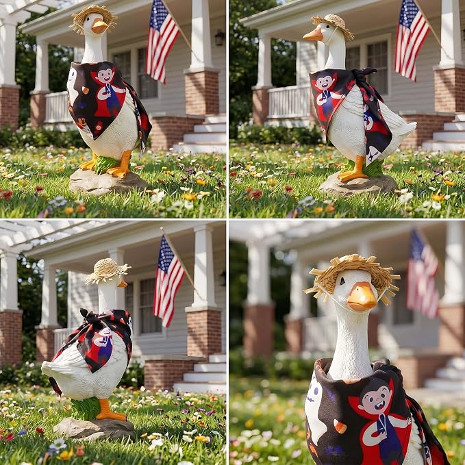 12" Real Farm Porch Goose Statue, Resin Yard Duck, Whimsical Outdoor Decor, Perfect for Garden, Patio, Backyard - Durable & Weather-Resistant, Pair with a Variety of Scarf Decorations