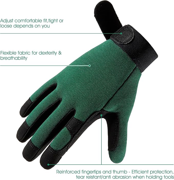 COOLJOB Thorn Proof Garden Gloves with Touchscreen Fingers for Men, Rose Pruning Work Gloves with Palm Cushion for Gardener, Farmer and Landscaper (Green 1 Pair XL)
