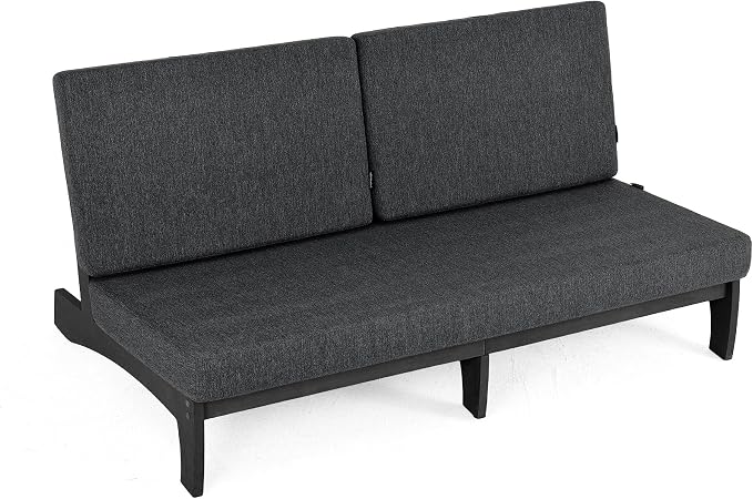 Outdoor Furniture Patio Couch, Weather Resistant 3-Seater Patio Sofa with Removable Cushion, Black Solid Wood Frame for Porch & Backyard Seating - Dark Gray