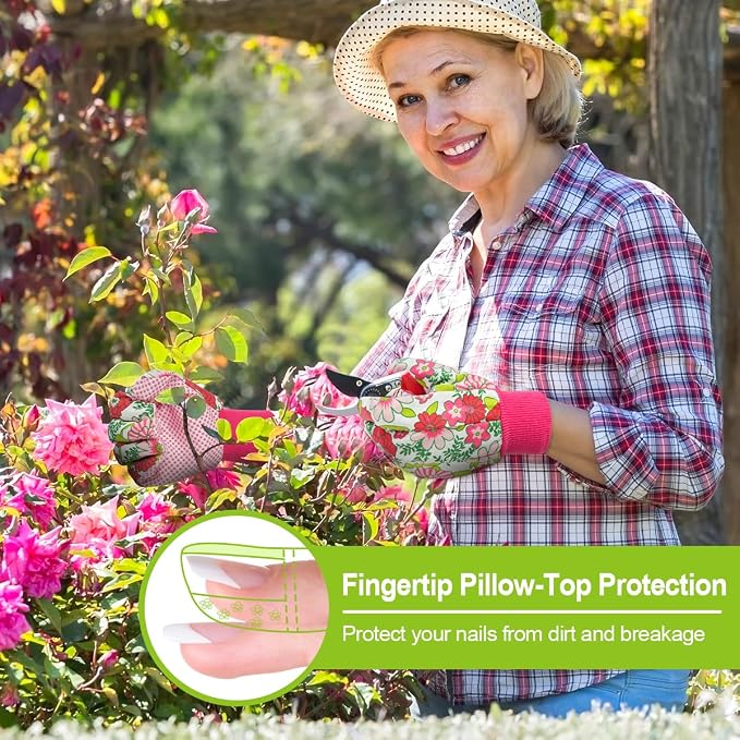 Ainiv Floral Gardening Gloves for Women/Ladies, Non-Slip Garden Work Gloves | Breathable Yard Work Glove Light Working Gloves