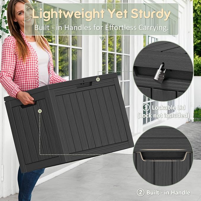 Outdoor Storage Box, 50 Gallon Resin Deck Boxes Outdoor Waterproof For Patio Furniture, Garden Tools, Pool Supplies, Lockable And UV Resistant (Striped Black)