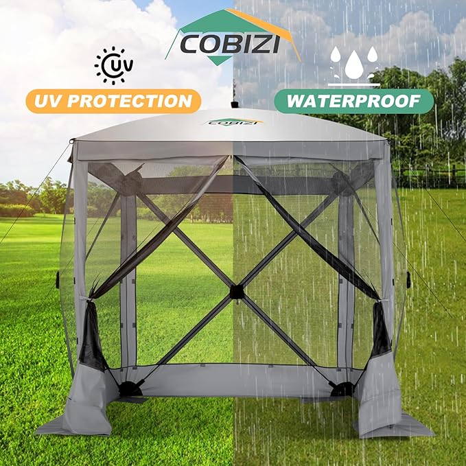 COBIZI 6x6 FT Pop up Gazebo, Popup Canopy Tent, Screened in Gazebos, Waterproof Portable Outdoor Small Screen Tents Sun Shelter,carpas para Patio for Camping, Garden and Backyard,Grey