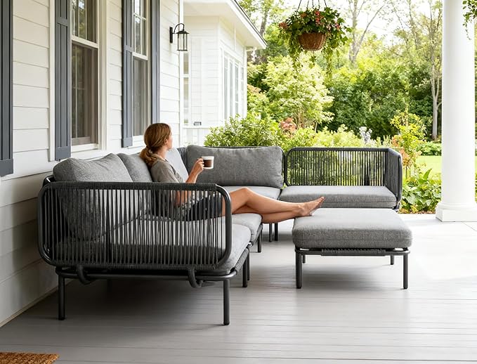 Crestlive Products Oversized Outdoor Couch, 2-Seater Modular Sectional Sofa with Cushions, Modern Patio Conversation Set for Backyard, Deck, Porch or Poolside