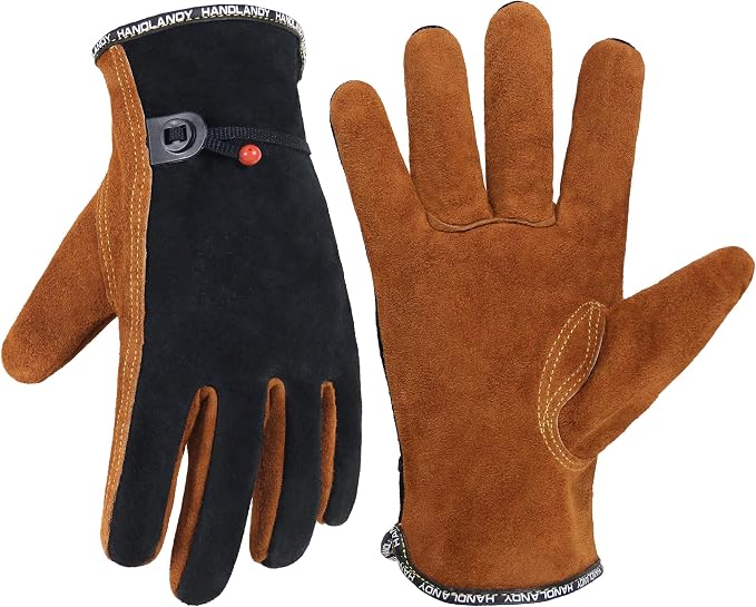 HANDLANDY Leather Gardening Gloves, Leather Work Gloves for Men Women | Durable Utility Men Women Garden Yard Working Glove, for Landscaping, Mechanic, Construction, Driving, Farming, Ranching