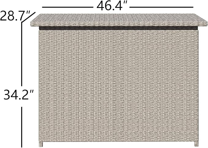 Lepus Large Waterproof Resin Wicker/Rattan Deck Box with Handles, Outdoor Storage Container For Patio, Pool, Garden, 130 Gallons, Gray