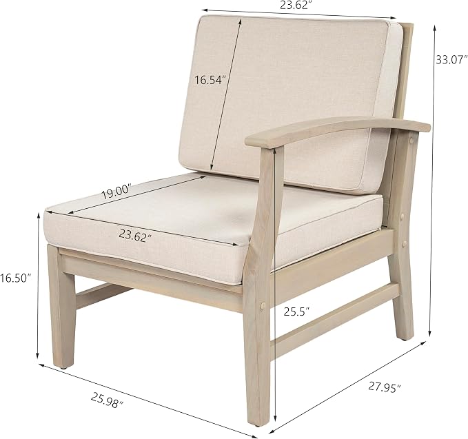 Christopher Knight Home Lila Acacia Wood Outdoor Patio Furniture Set for 6, Patio Conversation Set with 4-Seater Sofa + 2 Club Chairs and Coffee Table, Patio Sofa Set with Cushions, Light White+Sand