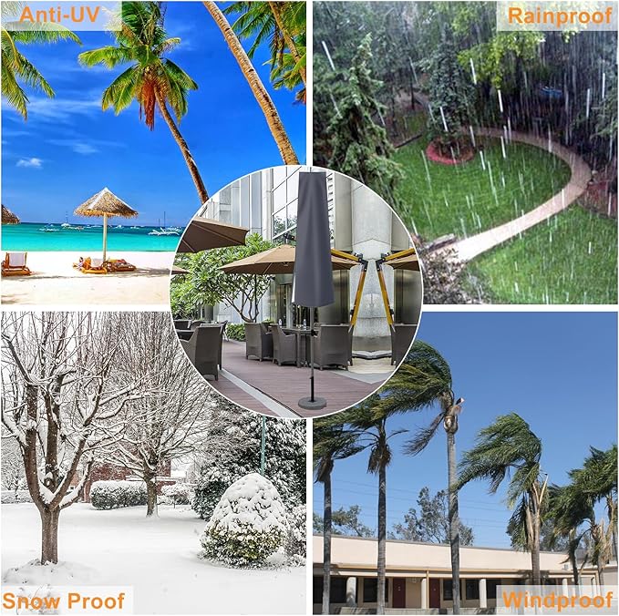 Dafire Patio Umbrella Cover for 7FT to 9FT Parasols - 1.7m Dark Gray 420D Oxford Fabric Waterproof Market Umbrella With Zip - For Outdoor Umbrellas With Rod