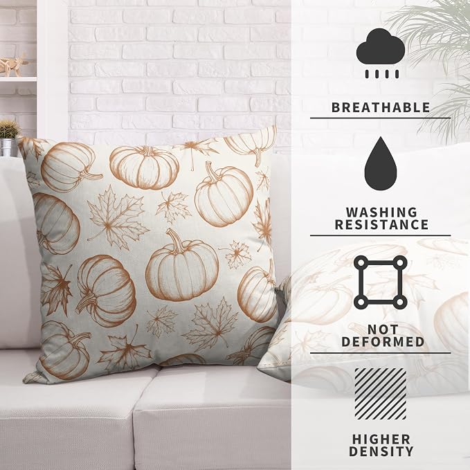 Fall Pumpkin Pillow Covers 24x24 Set of 2 Burnt Orange Cream Maple Leaves Throw Pillow Covers Autumn Pillowcase Thanksgiving Cushion Case for Home Decor Outdoor Sofa