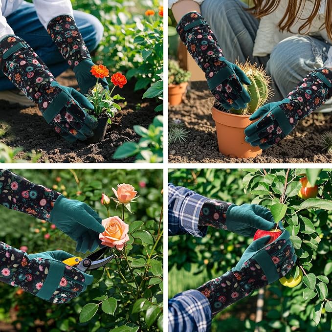 Trifabricy Gardening Gloves for Women, Leather Long Garden Gloves with Grip, Thorn-Proof Puncture-Resistant Work Gloves