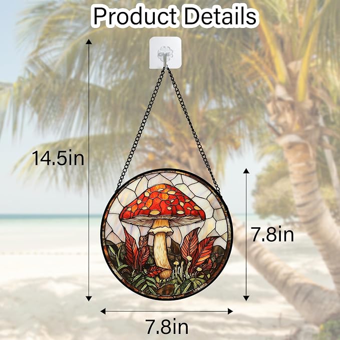 DASTOLL Stained Glass Window Hanging, Big Red Mushroom Suncatcher for Doors Home Sun Catchers Decoration and Christmas, Mother's Day Birthday Gifts for Women, Men, and Mom 11.8x11.8 in