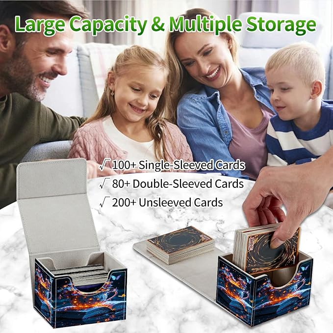 Card Deck Box for MTG, Cards Storage Box Fits 120+ Sleeved, Leather Small Size Strong Magnetic Closing Card Case for Board Games Magic TCG CCG Baseball Collection, Purple Butterfly Cup