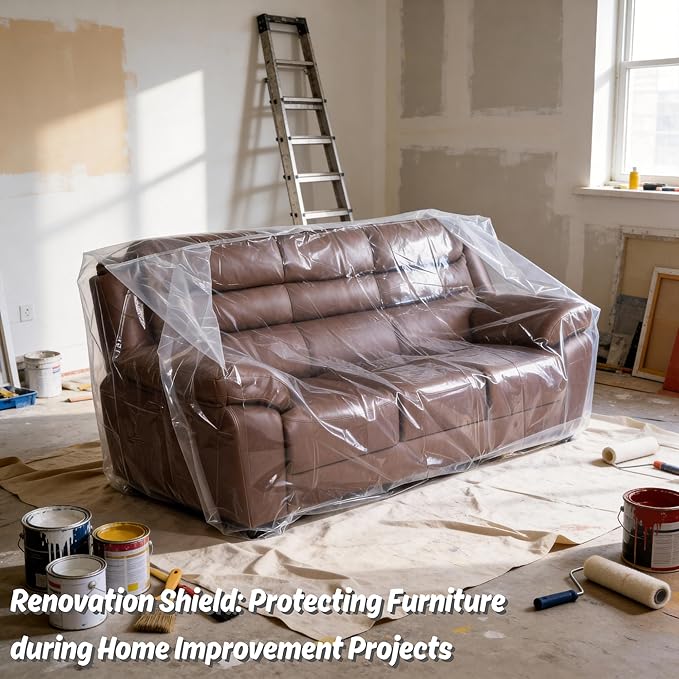 Wowfit Furniture Cover Dust-Proof Moving Bag for Chairs, Recliners & Boxes – Clear, Odorless Plastic - 4mil-Thick - 34W x 42D x 65/48H Inches