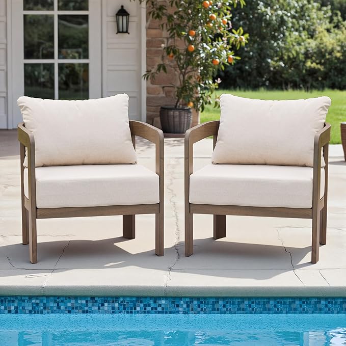 Outdoor Furniture Set, 2Pcs Patio Armchairs, Metal Modern Outside Furniture with 6'' Thick Cushions, Outdoor Conversation Set Balcony Chairs for Backyard, Porch,Deck, Beige