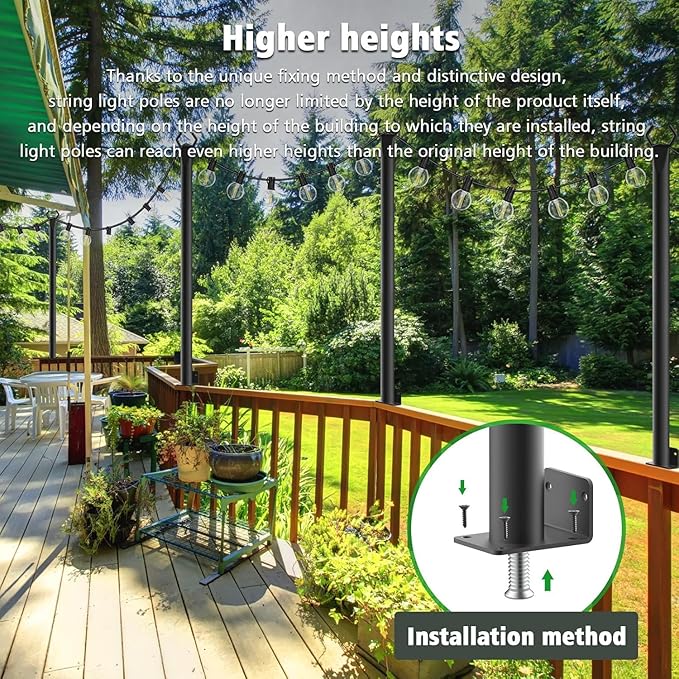 NUERPO 2 Pack String Light Poles,5Ft Metal Poles for Outdoor String Lights,Outdoor Light Poles with Post,Poles/Stand for Outside,Patio,Deck,Backyard,Garden Wedding,Party