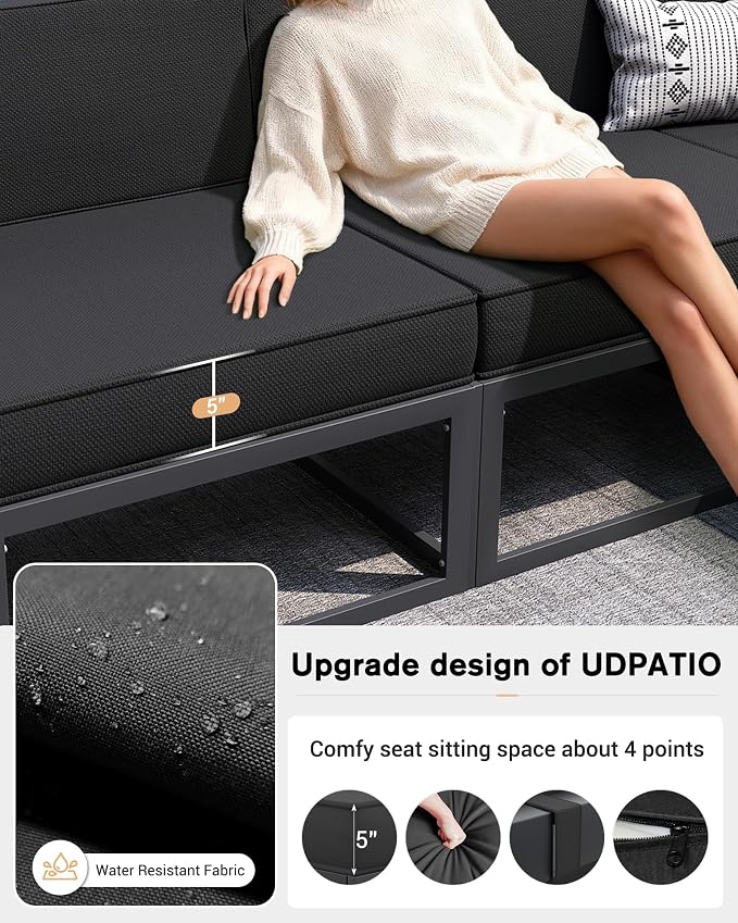 UDPATIO Aluminum Patio Furniture Set, Modular Oversized Outdoor Sectional of Olefin 5 inch Thick Cushion, Coffee Table and Waterproof Cover, Patio Conversation Sets for Porch, Deck