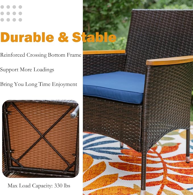 Sophia & William 5 Pieces Patio Dining Set for 4 People, Patio Table and Rattan Chairs Set, Square Metal Outdoor Table and Wicker Chairs, 1.57" Umbrella Hole, Seat Cushions