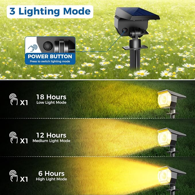 2 Pack Solar Spot Lights Outdoor Waterproof, Landscape Spotlights | Warm White, Solar Powered, Auto On/Off, Lighting for Outside Pathway Yard Lawn Flag Garden Walkway Pathway