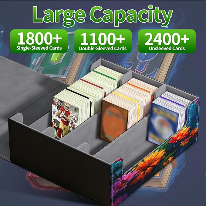 Card Deck Box for MTG, Cards Storage Box Fits 120+ Sleeved, Leather Big Size Strong Magnetic Closing Case for Board Games Magic TCG CCG Baseball Collection Women Man, Butterfly Blue Sky