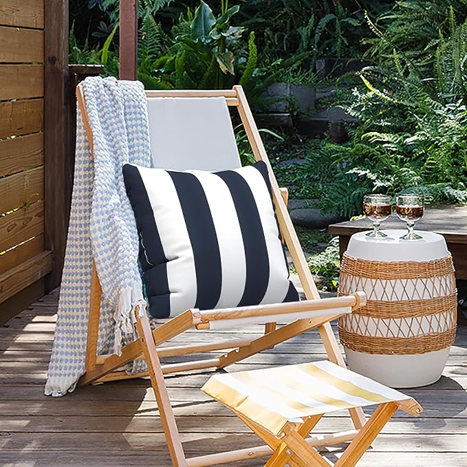 Outdoor Pillows for Patio Furniture 16x16 inch, Square Outdoor Throw Pillows with Inserts, Decorative Patio Pillows for Garden Couch Home Sofa Office Chair, Pack of 2, Cabana Navy