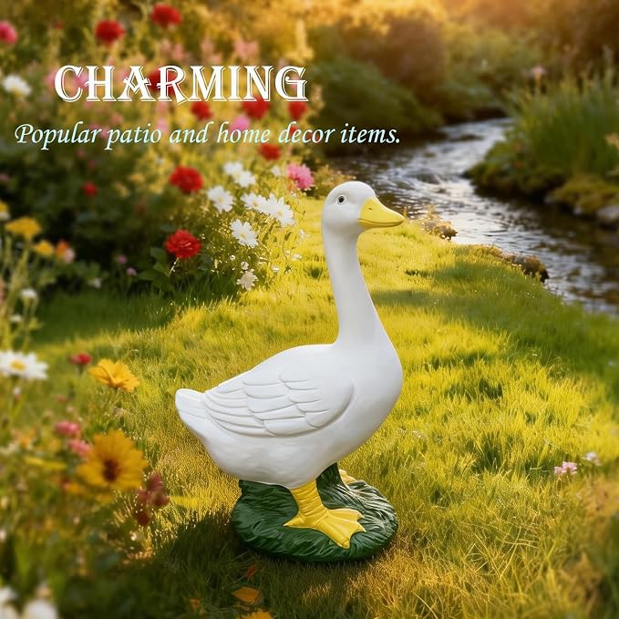 Porch Goose Statue Garden Décor - Large Porch Goose Statues, Lawn Goose Sculpture, 20″ Porch Duck Decoration Resin Material Figurine, Indoor Outdoor Lawn Yard Decor, Unique Housewarming Gifts (White)