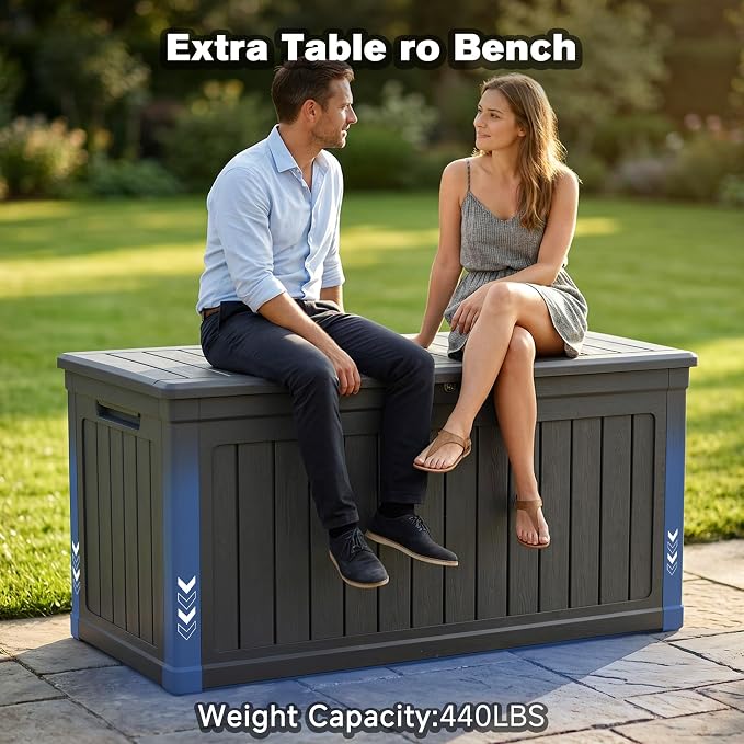 XXL Large Gallon Resin Deck Box, Waterproof Lockable Outdoor Storage Box, Black Organizer for Patio Furniture, Cushions, Garden Tools, Pool & Sports Equipment (230, Gallons)