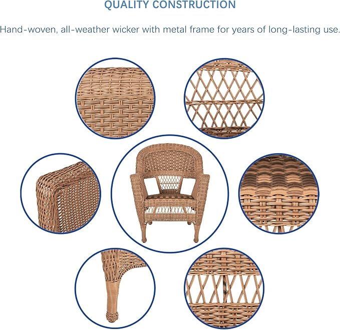 Jeco 3 Piece Wicker Chair and End Table Set without Cushion, Honey
