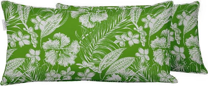 Indoor/Outdoor Polyester Fabric Lumbar Pillow Cover, All-Weather Waterproof Rectangular Cushion Case for Patio Furniture, 12 x 24 Set of 2 - Florals-28
