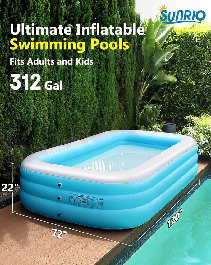 2025 Upgrade Inflatable Pool for Kids and Adults-120"*72"*22" Full-Sized Inflatable Swimming Pool Leakproof Blow Up Above Ground for Backyard Outdoor Garden Summer Water Party Blue