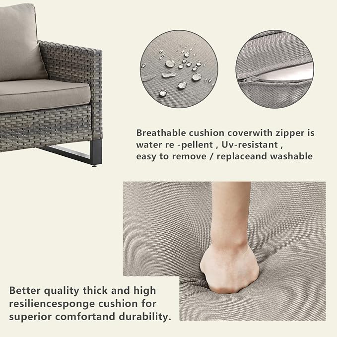 Luxury Wicker Outdoor Couch Patio Sofa - 3 Seater Rattan Outdoor Patio Couch Water Resistant,Comfortable Cushions and Sturdy Metal Frame for Outside Porch Deck Backyard Garden(Mixed Grey/Grey)