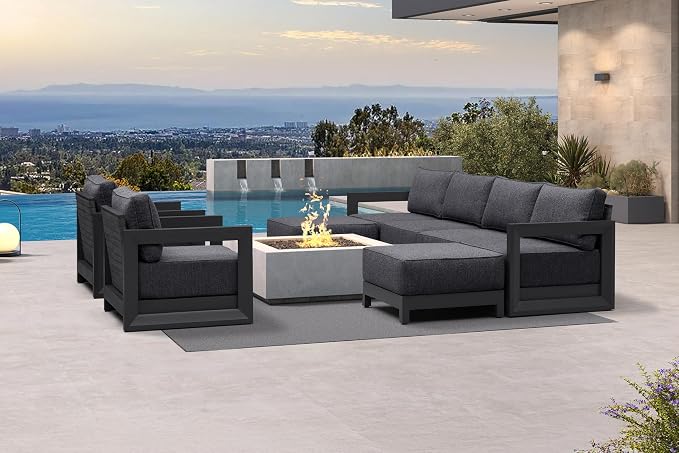 PURPLE LEAF Patio Furniture Set Enclosed Outdoor Couch with 9.6" Thick Cushion and Soft Pillows 8 Piece Outdoor Sectional Sofas with Ottoman Modern Outdoor Conversation Sets for Yard Porch Deck, Grey