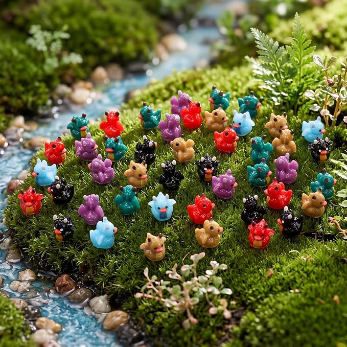 72 Pcs Mini Resin Dragon Ducks Bulk Tiny Dragon Duck Figurines for Party Favor Baby Shower Miniature Landscape Garden Summer Holiday Decoration
