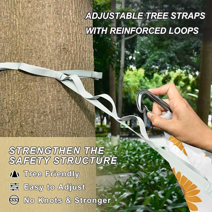 Camping Hammock Outdoor Hammocks for Outside Sunflower White Beach Trees Portable Lightweight with Pockets Tree Straps Indoor Small