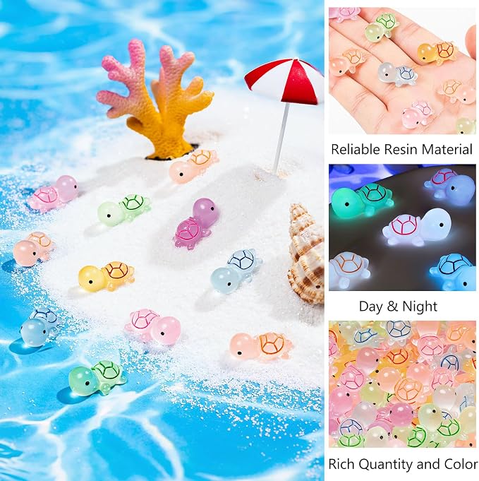 150PCS Luminous Mini Resin Sea Turtle Figurines Cute Tiny Turtles for Micro | Mini Resin Sea Turtles, Sea Turtles Figurines Glow in The Dark, Cute Tiny Turtles Bulk, Cake Toppers Ocean Theme DIY Hidden