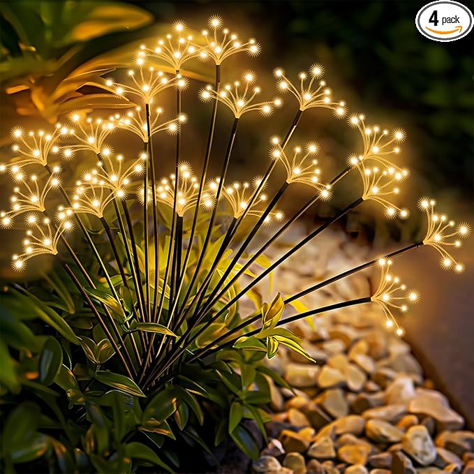 Solar Garden Lights 4 Pack Waterproof Swaying Starburst Light Solar Outdoor Lights for Yard Patio Walkway Pathway Party Wedding Decoration, Unique Gifts for Women, Warm White
