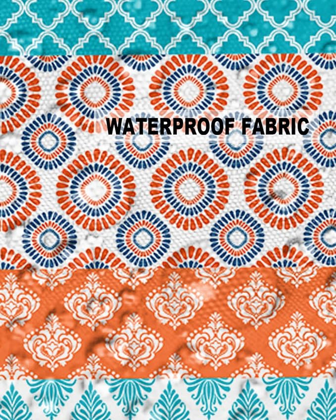 Outdoor Waterproof Pillow Covers Set of 2, Boho Geometric Floral Stripe Ethnic Turquoise Orange Blue Patio Throw Pillow Covers, Decorative Cushion Case for Couch Sofa Furniture Garden, 20x20 Inch