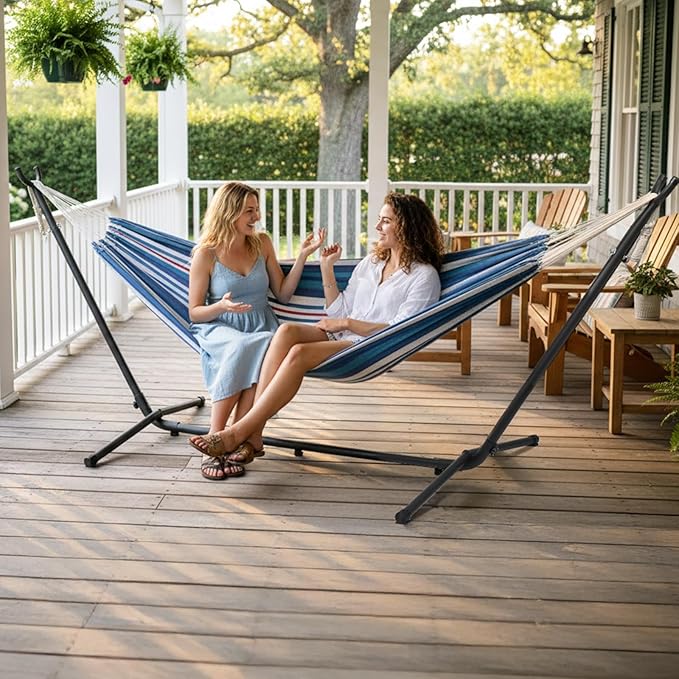 ONCLOUD Double Hammock with 9 FT Stand Space Saving Carrying Case (Purple Blue)