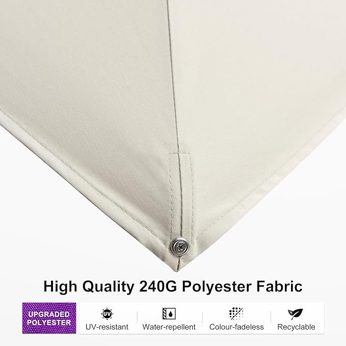 PURPLE LEAF 12FT Patio Umbrella With Base Square Cantilever Umbrella Teak Finished Aluminum Frame Large Windproof Offset Outdoor Sun Umbrellas for Beach Pool Deck, Cream