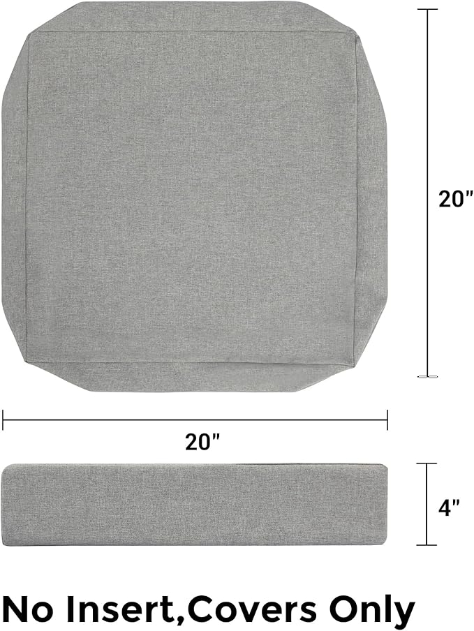 FUNHOME Outdoor Cushion Covers 20 x 20 x 4 inch,Set of 2,Non-Slip Grips Bottom,Replacement Cushion Covers for Garden Patio Furniture Couch Chair,Fade-Resistant Slipcover Only,No Insert(Light Gray)