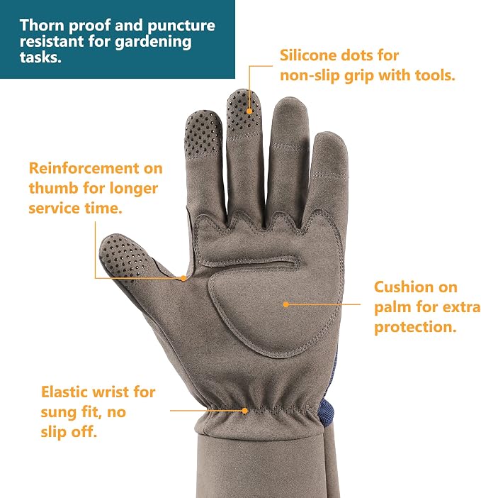 COOLJOB Thorn Proof Rose Pruning Garden Gloves for Men, Long Sleeve Padded Yard Work for Bush, Blackberry, Cactus, Heavy Duty/Puncture Resistant/Machine Washable, Large, Navy | Heavy Duty Puncture Resistant Gardening Gloves, Breathable Padded Yard Work...