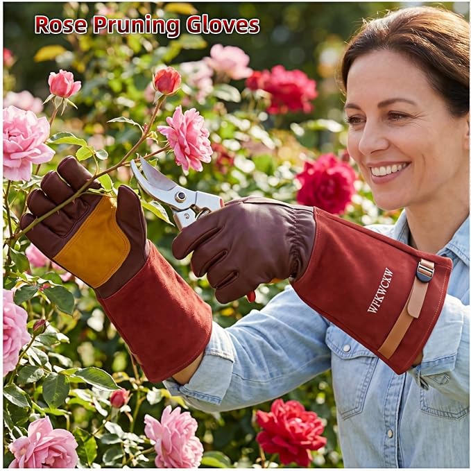 Cow Leather Gardening Gloves, Adjustable&Thorn Proof,Cactus Handling,Rose Pruning,Gardening Gifts For Women/Men