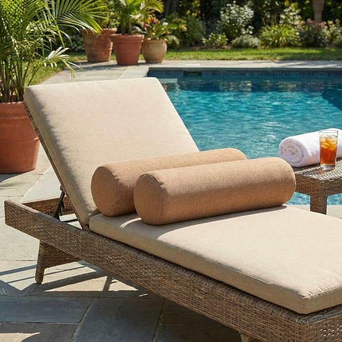 RSH DECOR: Sunbrella Neck Roll Pillows Set of 2 | 20” x 6” | Outdoor Bolster for Patio, Deck, Porch, or Poolside Furniture | Water & Fade-Resistant | Made in USA (Cast Petal Pink)