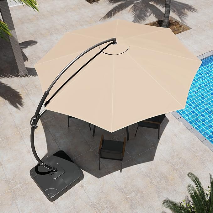 LAUSAINT HOME Outdoor Patio Umbrella with Base included, Deluxe Curvy Cantilever Umbrella Heavy Duty Offset Hanging Umbrella