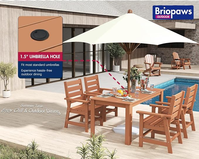 BRIOPAWS Outdoor-Dining-Chair | HDPE | Teak | Patio Chairs with Arms | Modern | All Weather | Oversized & Comfortable | for Deck Backyard Poolside Porch