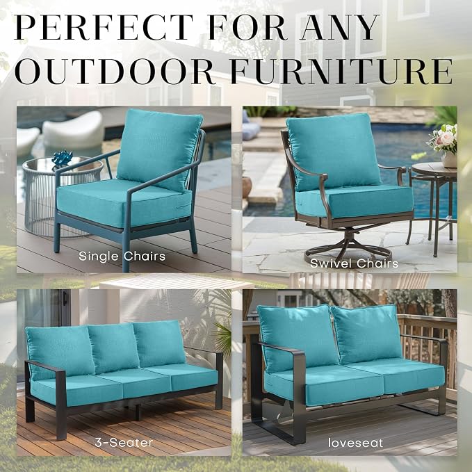 Luxury 24*24*6in Outdoor Patio Cushions, 3 Pieces Teal Outdoor Cushion | 6in Outdoor Patio Cushions, Water-Resistant, Reversible, Removable Cover, for Patio Chairs Sofa Couch Loveseat