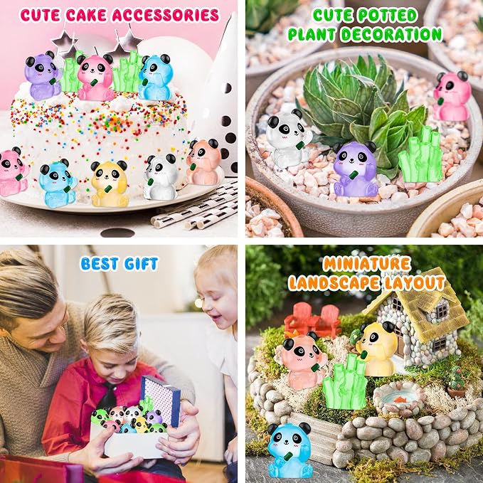 40PCS Luminous Mini Resin Panda Figurines Mini Panda Bamboo Bulk for Micro | Cute Panda Figurines Miniature, Glow in The Dark Panda Bamboo Bulk for Cake Topper, Dollhouse Garden DIY