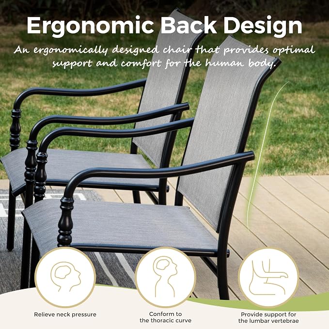 MIXPATIO 5 Piece Patio Dining Set, 4 x Textilene Dining Chairs, 42" Square Outdoor Dining Table with 1.57" Umbrella Hole, for Garden Lawn Porch and Backyard Poolside, Grey